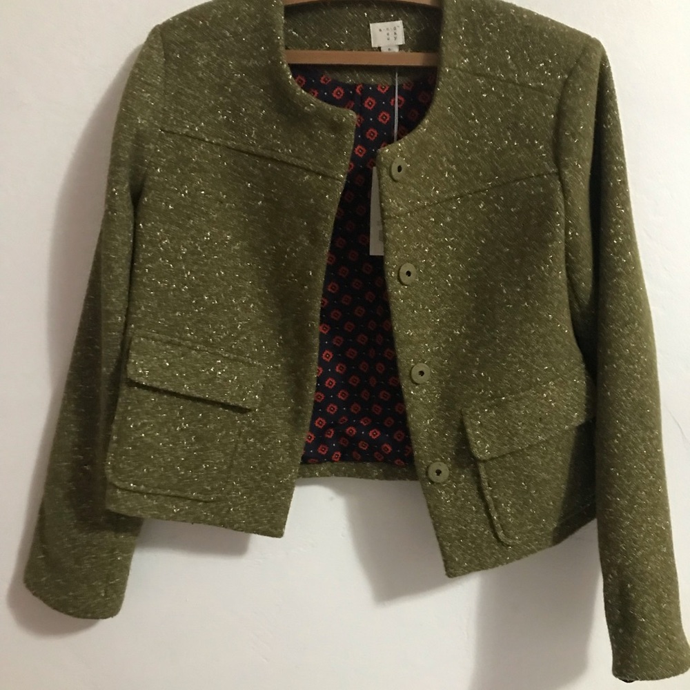 a new day Olive Green Tweed Crop Pea Coat